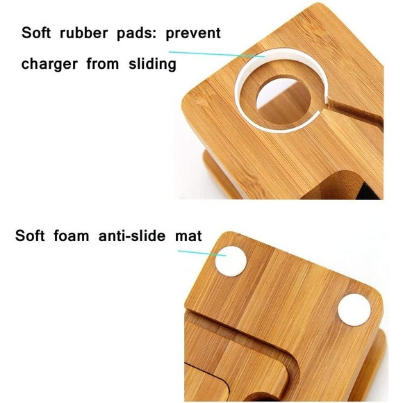 AICase Bamboo Wood USB Charging Station, Desk Stand Charger, 3 USB Ports 3.0 Hub - Picture 7 of 12